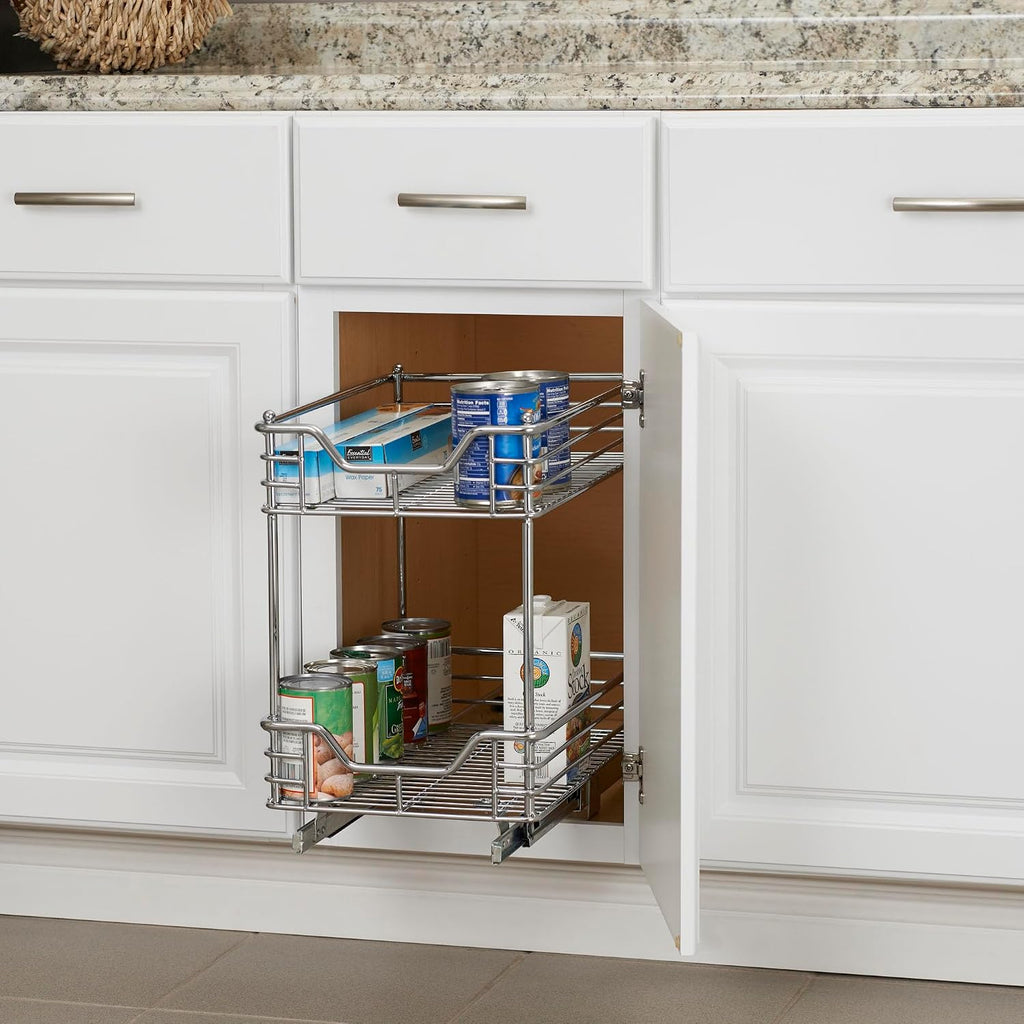 Household Essentials Glidez Chrome-Plated Steel 2-Tier Sliding Under Sink Cabinet Organizer, Chrome