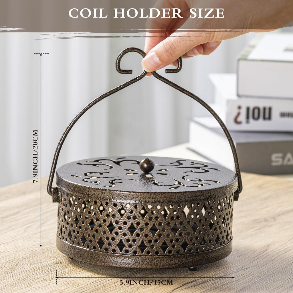 Lallisa 2 Pcs Incense Coil Holder Set, Metal Incense Burner, Bronze Color
