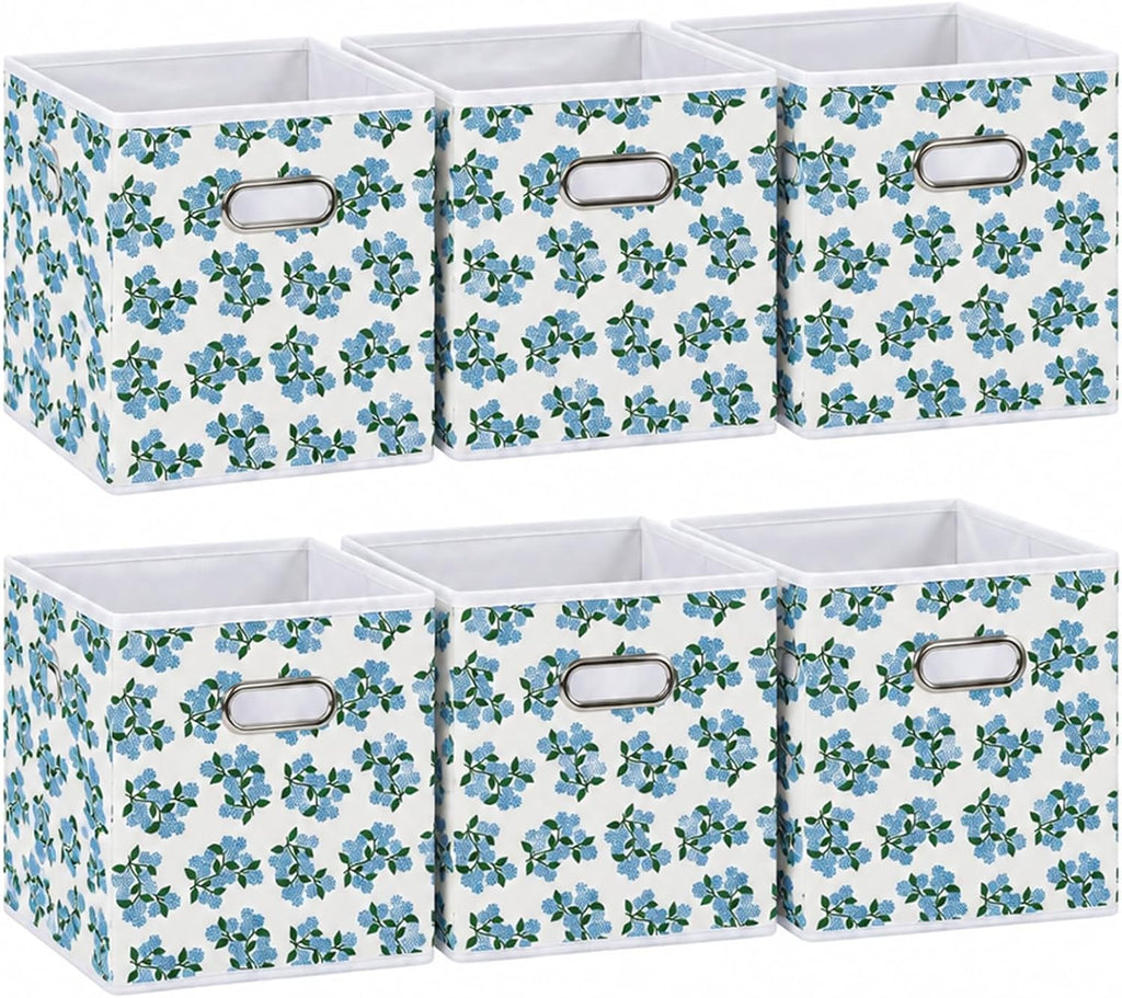6pcs Collapsible Fabric Storage Cubes Organizer with Handles, Sturdy Storage Bins for Organization, 10.5" x 10.5" x 11"