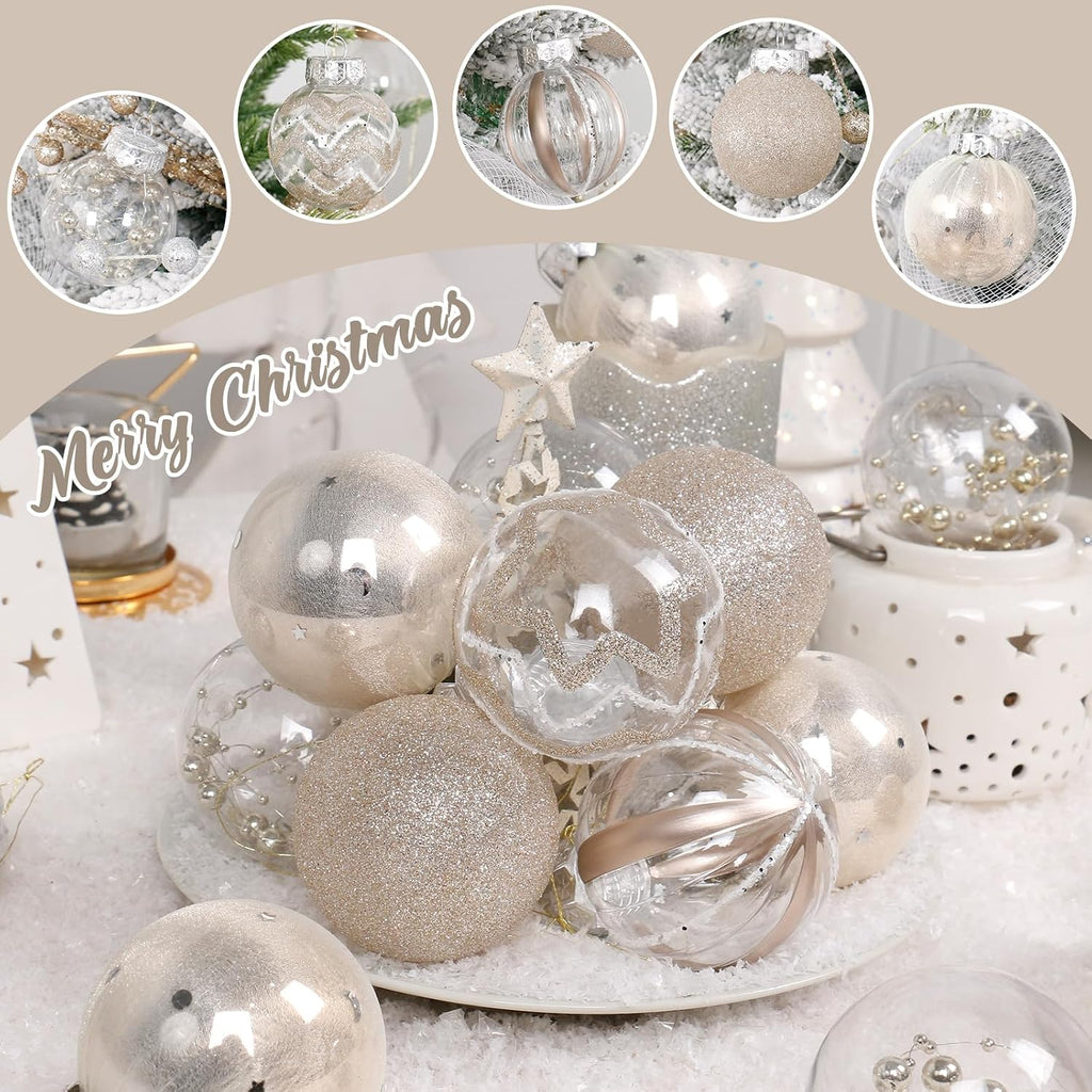 30PCS Champagne Clear Christmas Ball Ornaments Set for Xmas Tree Decoration