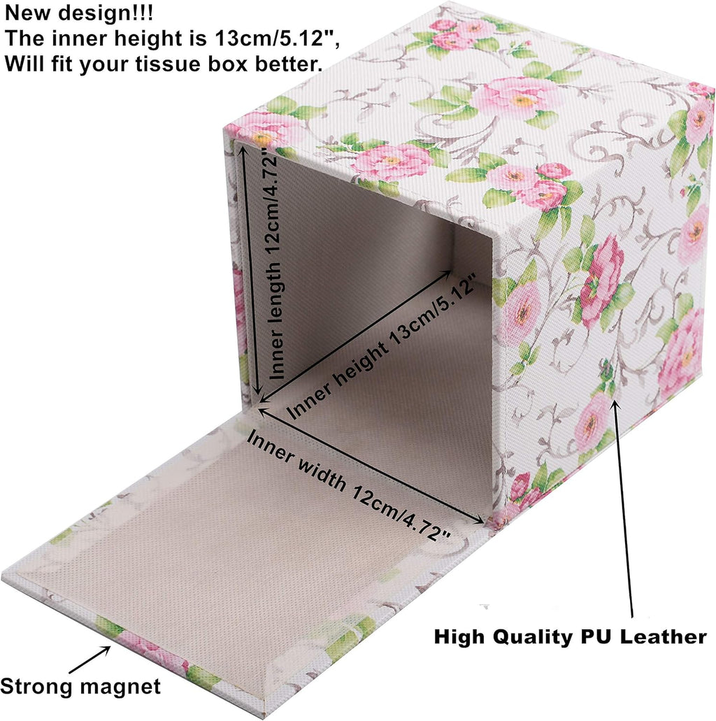 S Forever Home Decor Flower Pattern Faux Leather Tissue Box Cover (Square,Blue and White Porcelain)
