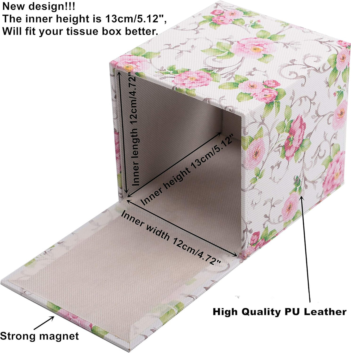 S Forever Home Decor Flower Pattern Faux Leather Tissue Box Cover (Square,Blue and White Porcelain)