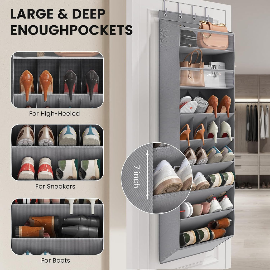 Mefirt XL Clear Over the Door Shoe Organizer for Closet Fit 25 Pairs