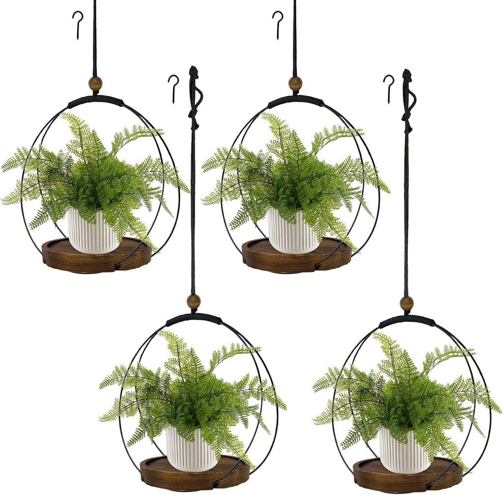 hismocal 4-Pack Hanging Plant Shelves, Wood Plant Display for 5.5" Pots