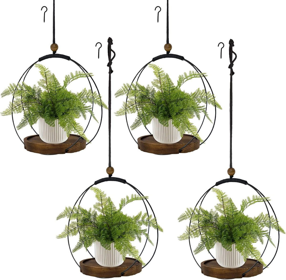 hismocal 4-Pack Hanging Plant Shelves, Wood Plant Display for 5.5" Pots