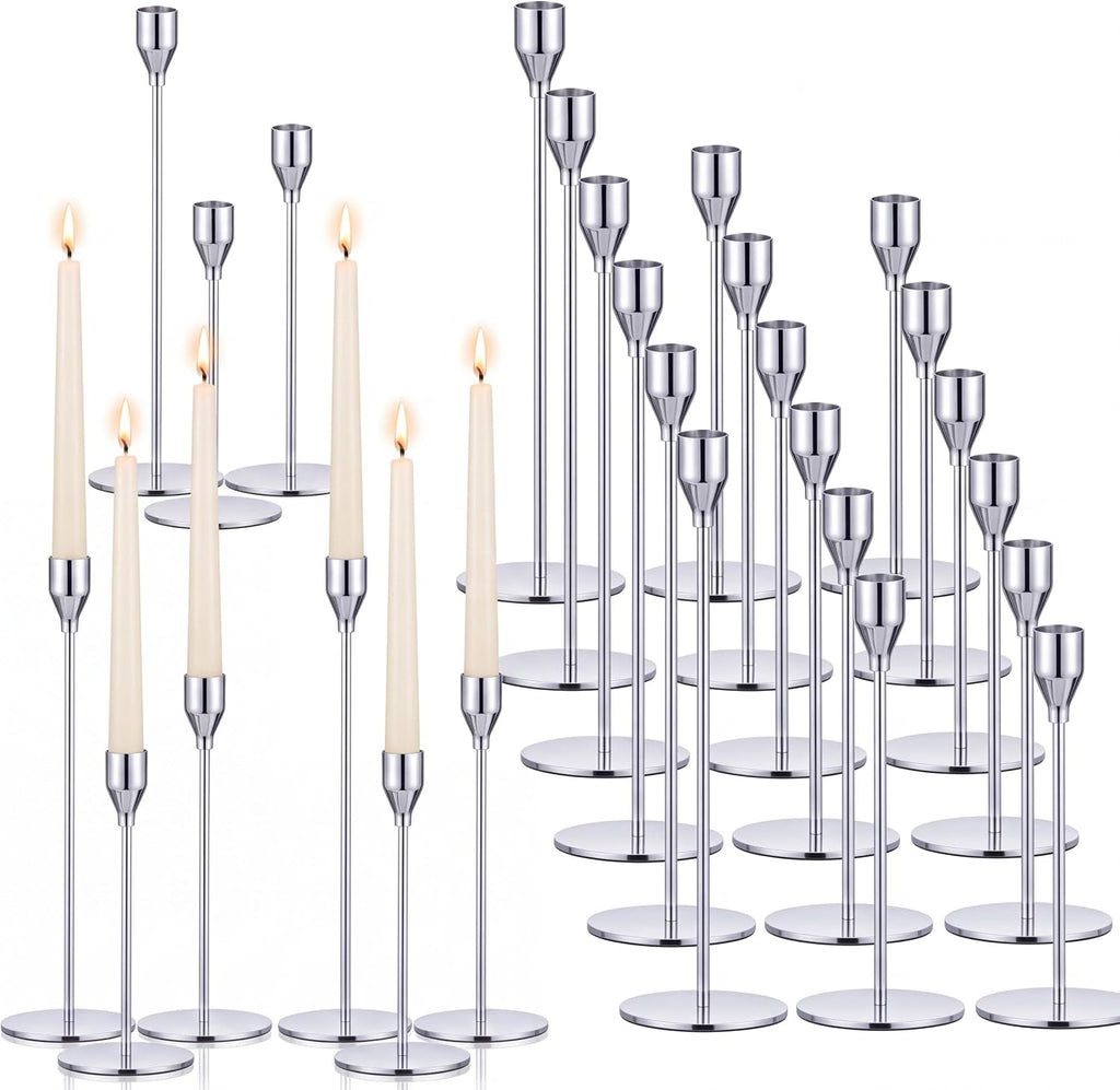 27 Pack Candles Holders, 9 Sets Metal Taper Candlestick Holders,Silver