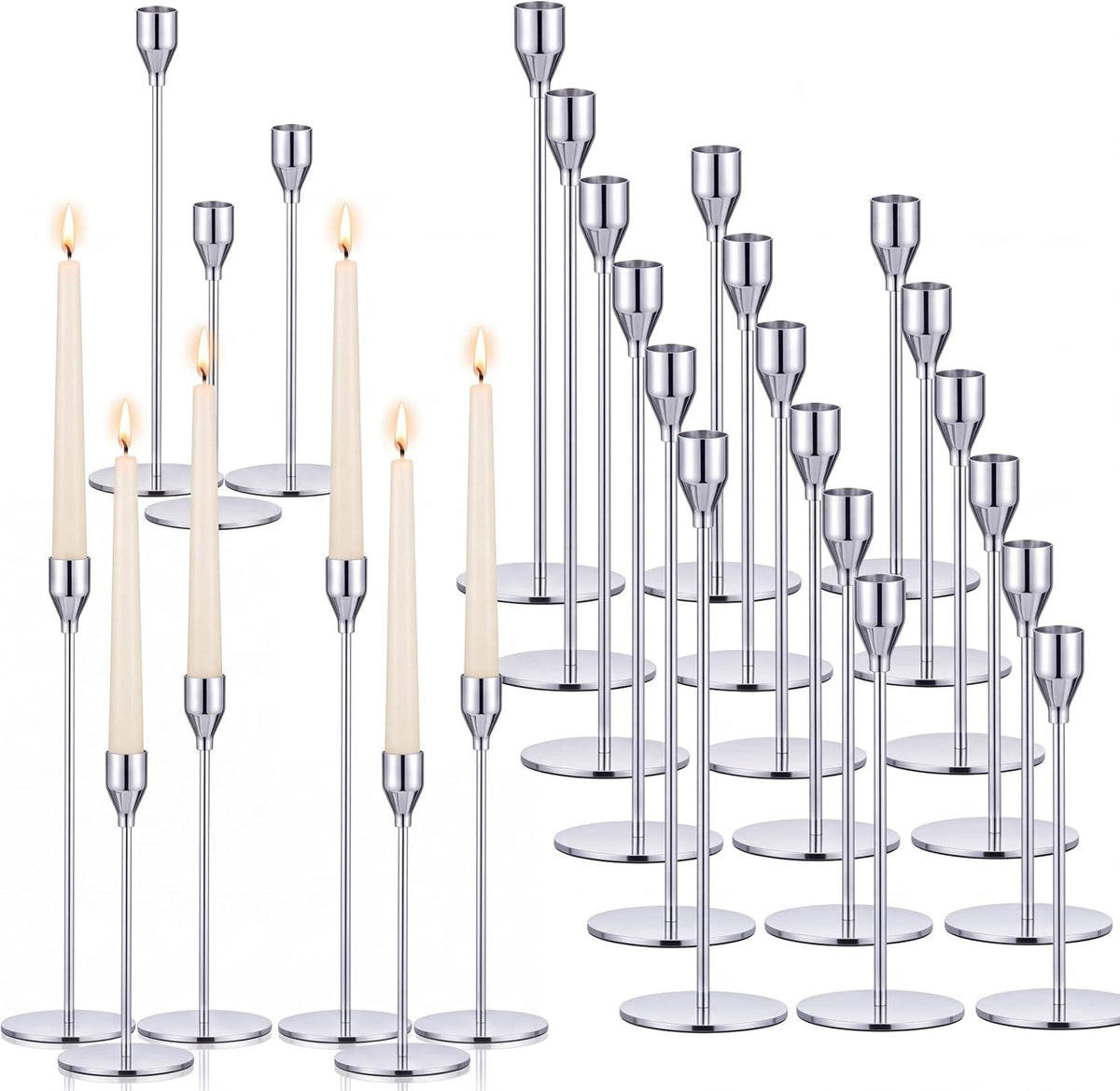 27 Pack Candles Holders, 9 Sets Metal Taper Candlestick Holders,Silver