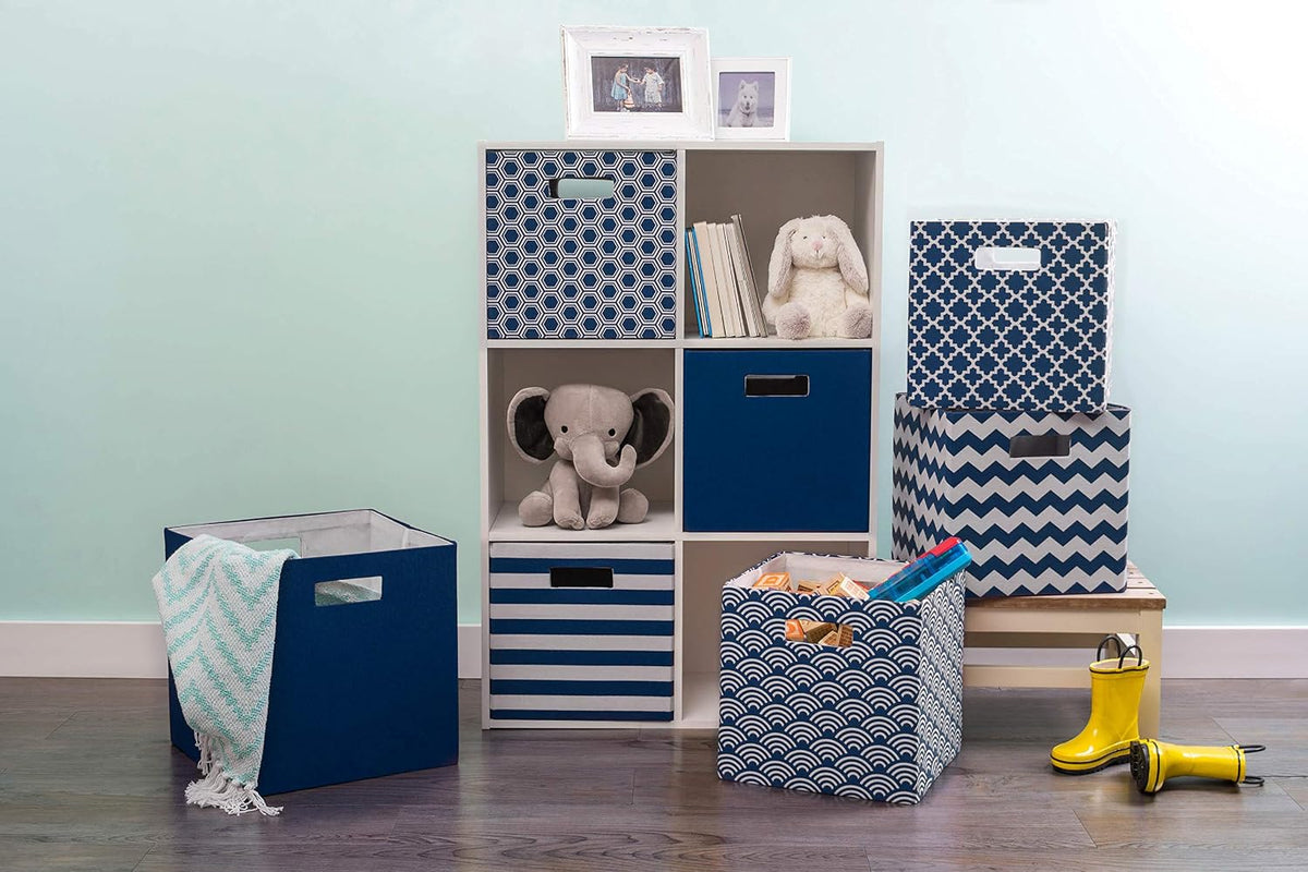 DII Fabric Storage Cube Organizer Bin 11x11x11 Foldable, Nautical Blue