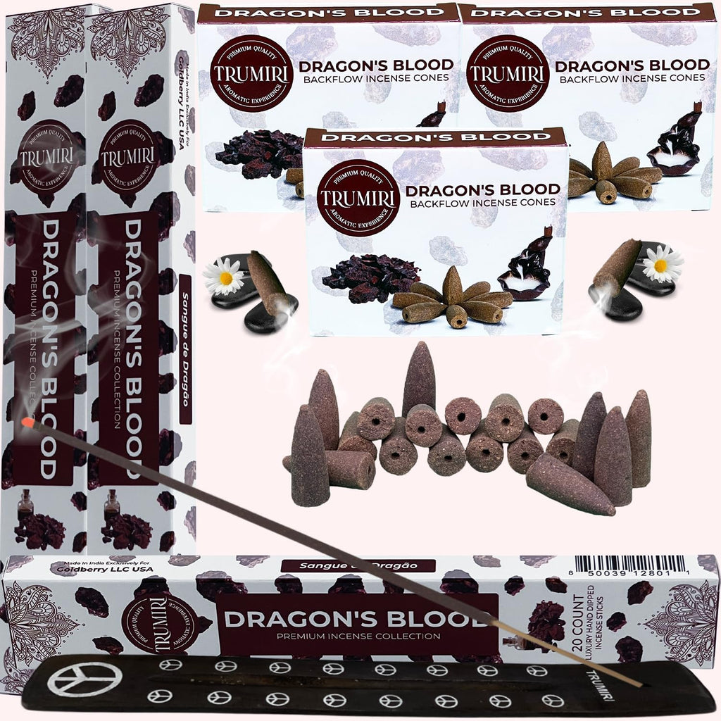 Dragons Blood Incense Sticks & Backflow Cones for Waterfall - 60 Sticks + 30 Cones - Waterfall Incense Combo Pack