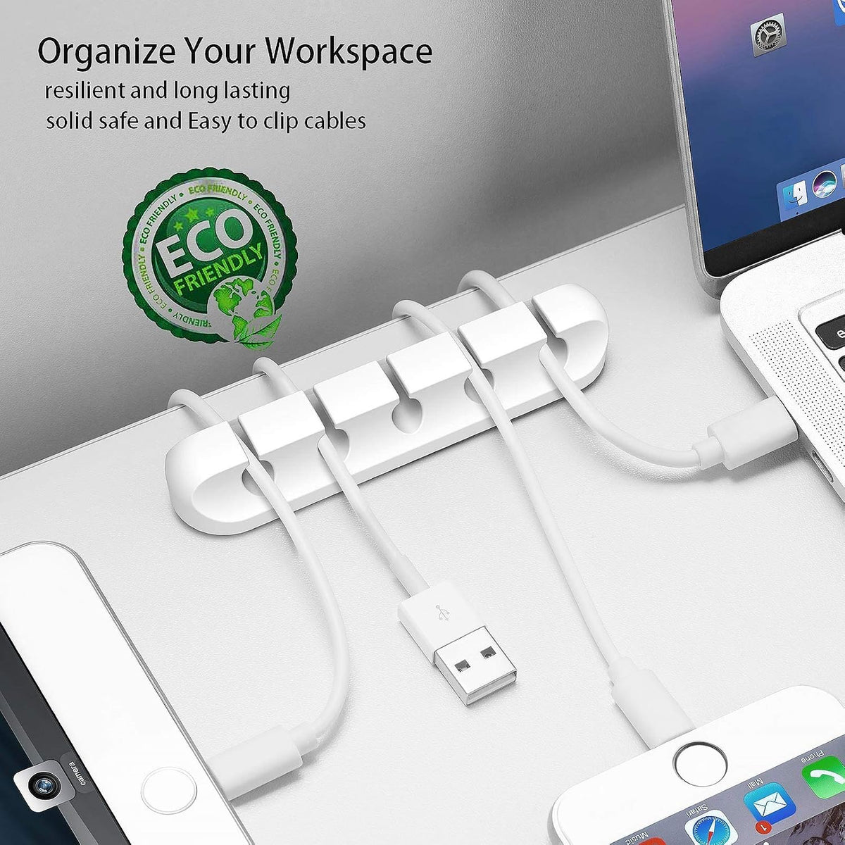 TviewSmart Cord Organizer for Desk, 5 Pack Cord Holders, Cable Clips, White