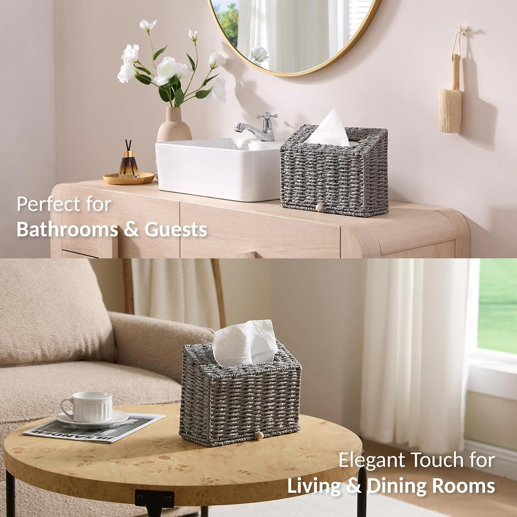 Hand Towel Box Cover, Designed for Kleenex Disposable Hand Towels, Paper Rope Tissue Box for Bathroom, Powder Room, Bedroom (Grey)