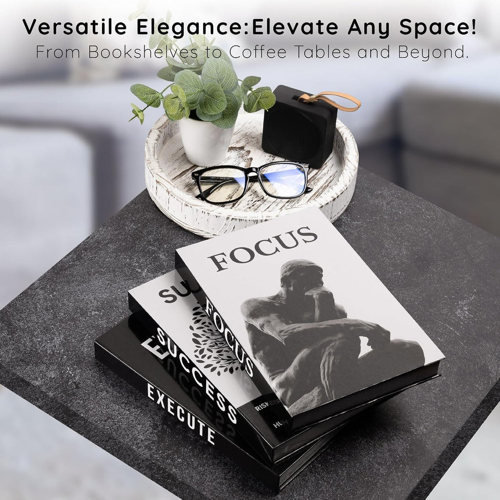 Motivational Decorative Books Set of 3 - Faux Books for Home Office Decor