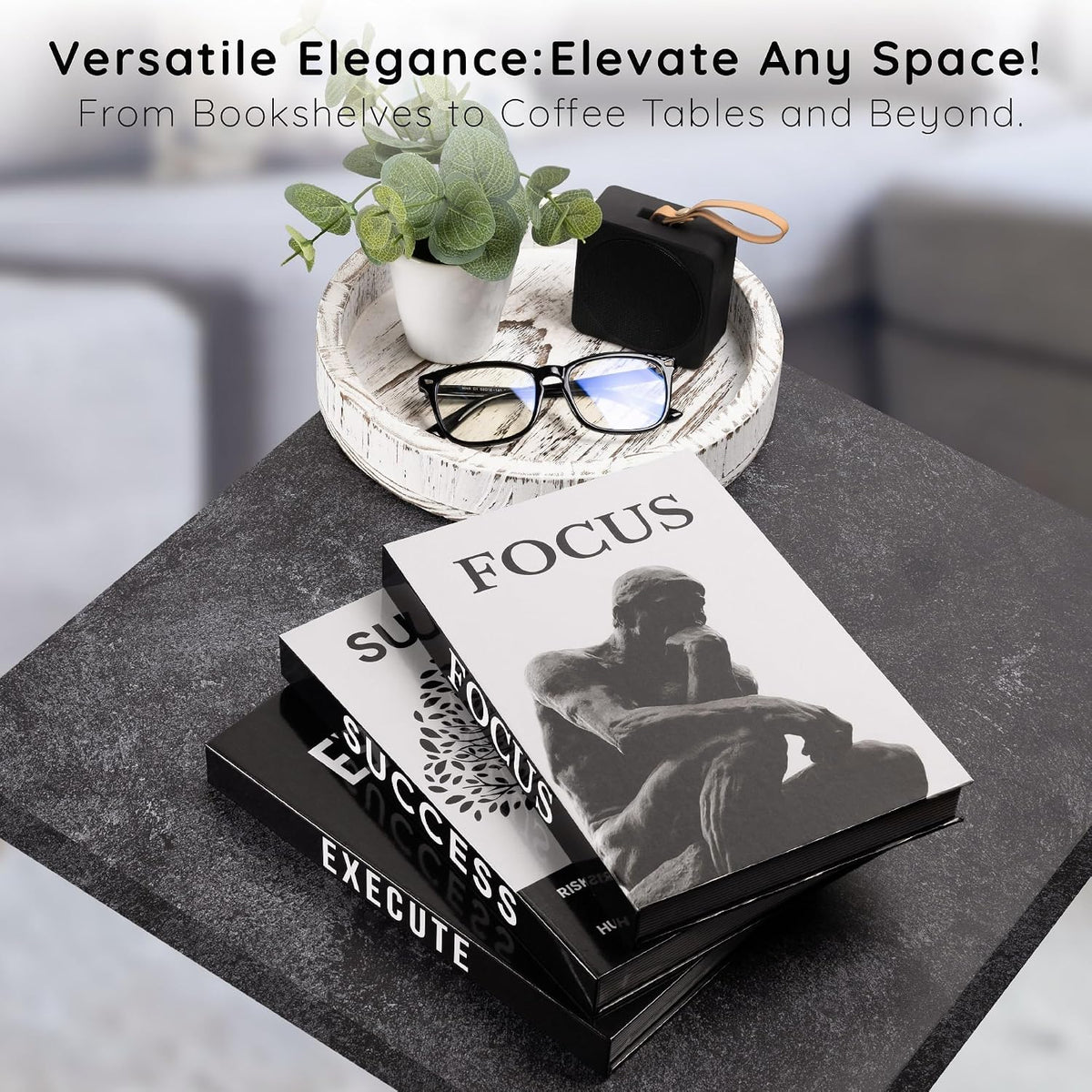 Motivational Decorative Books Set of 3 - Faux Books for Home Office Decor