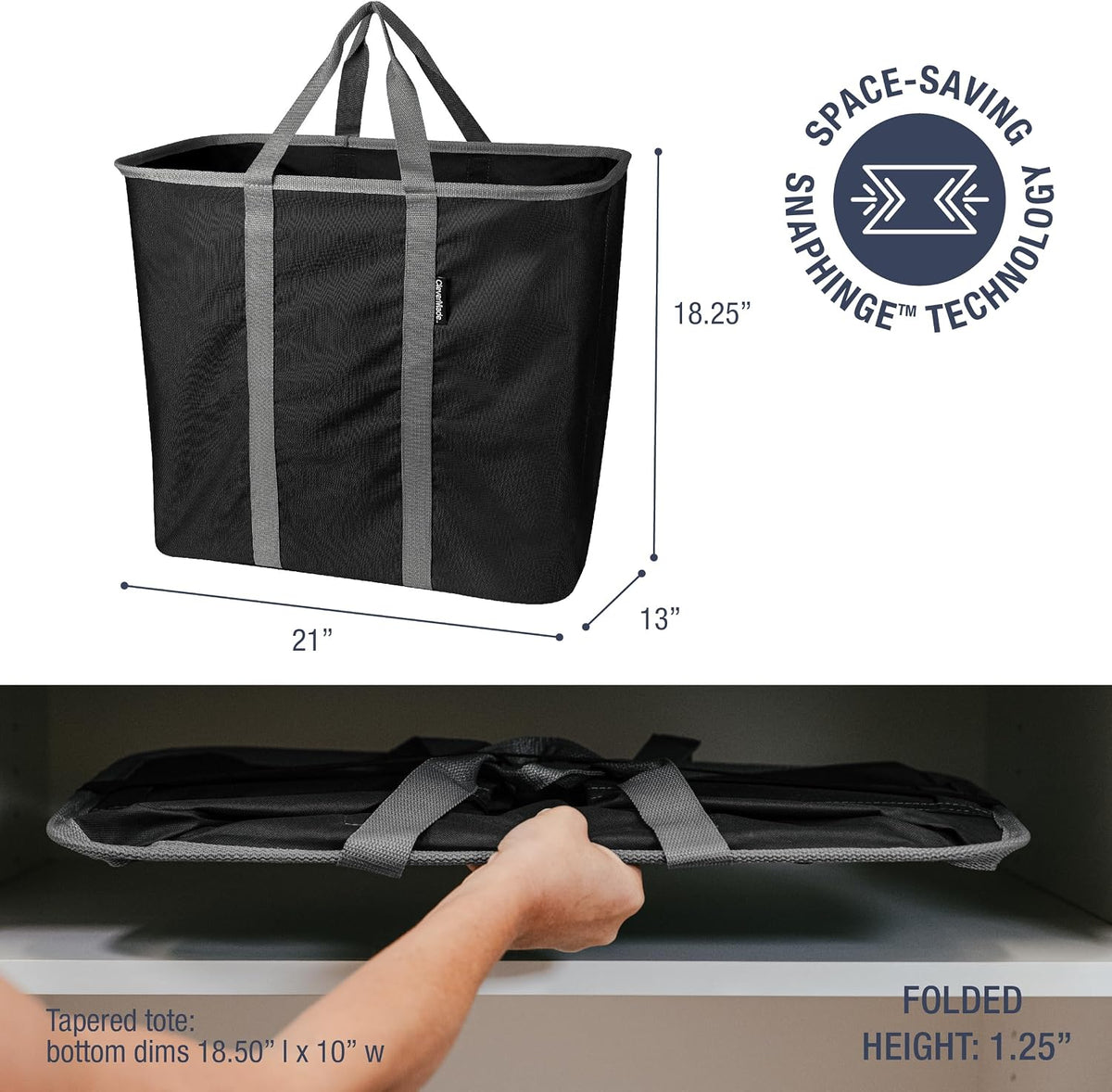 CleverMade Collapsible Laundry Caddy, 64L, 2 Pack, Black Gray