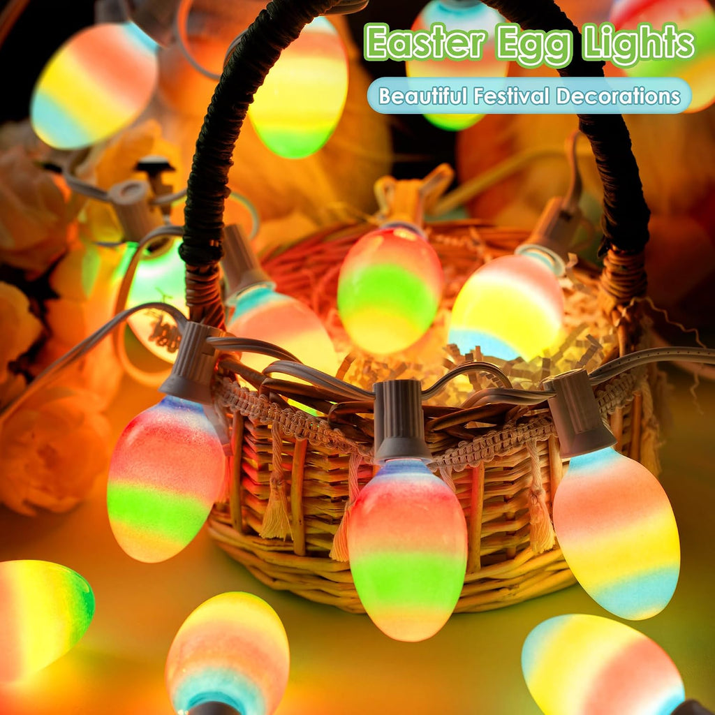 Enhon 2 Pack Easter Egg String Lights, 10.5FT Multi-Color Pastel LED Egg Lights, End-to-End Connectable String Light for Indoor & Outdoor Easter Party, Fireplace, Mantel, Entrance Decor