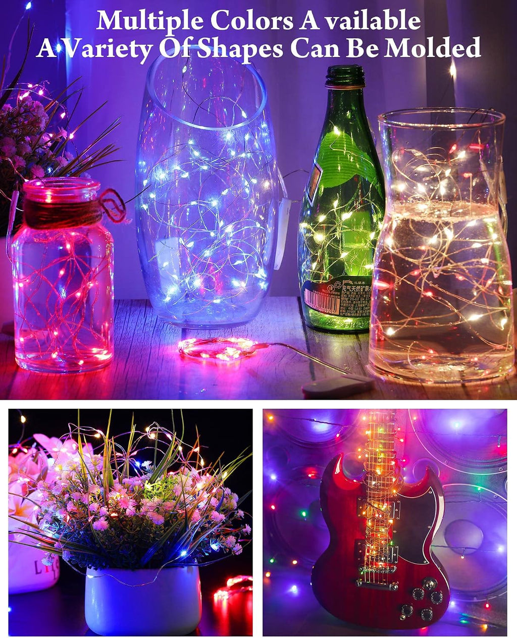 Riakrum 7ft 20 Fairy Lights Battery Operated [3 Styles], LED String Lights Bulk Waterproof String for Christmas Mason Jars Wedding Engagement Party Decorations Table Centerpiece(Colorful,50 Pack)