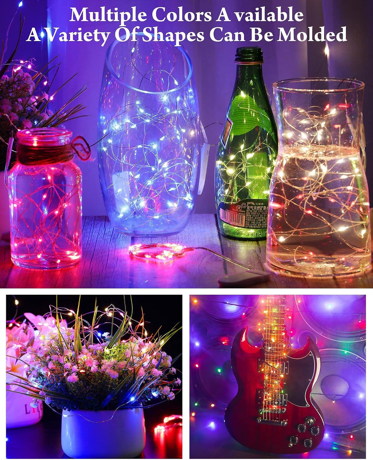 Riakrum 7ft 20 Fairy Lights Battery Operated [3 Styles], LED String Lights Bulk Waterproof String for Christmas Mason Jars Wedding Engagement Party Decorations Table Centerpiece(Colorful,50 Pack)