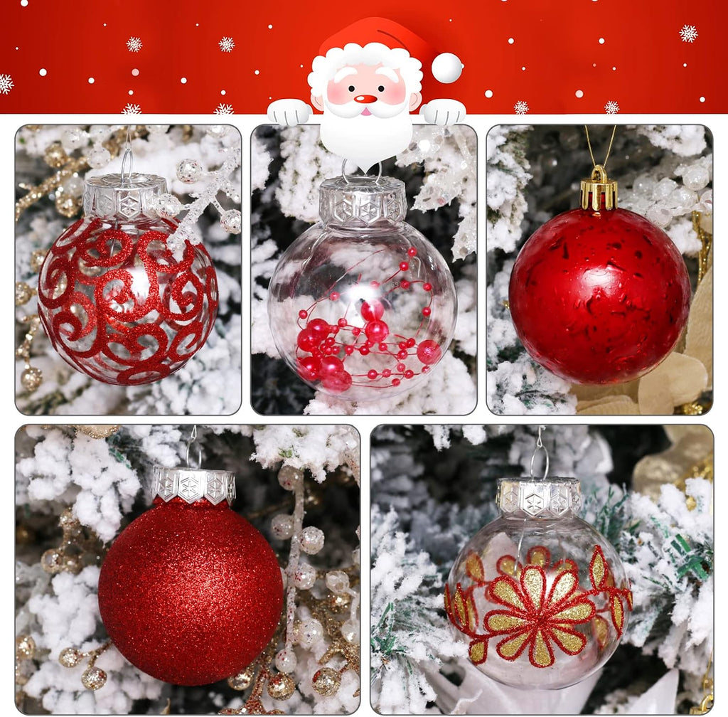 2.36inch Clear Christmas Ball Ornaments Set, 30ct Red Christmas Ornaments
