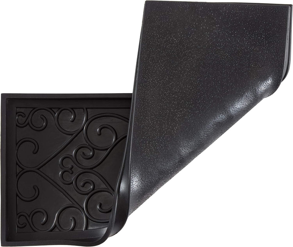 Anji Mountain Rubber Boot Tray with Coir, Fits 3 pair (34.5” wide), Blue & Ivory Insert