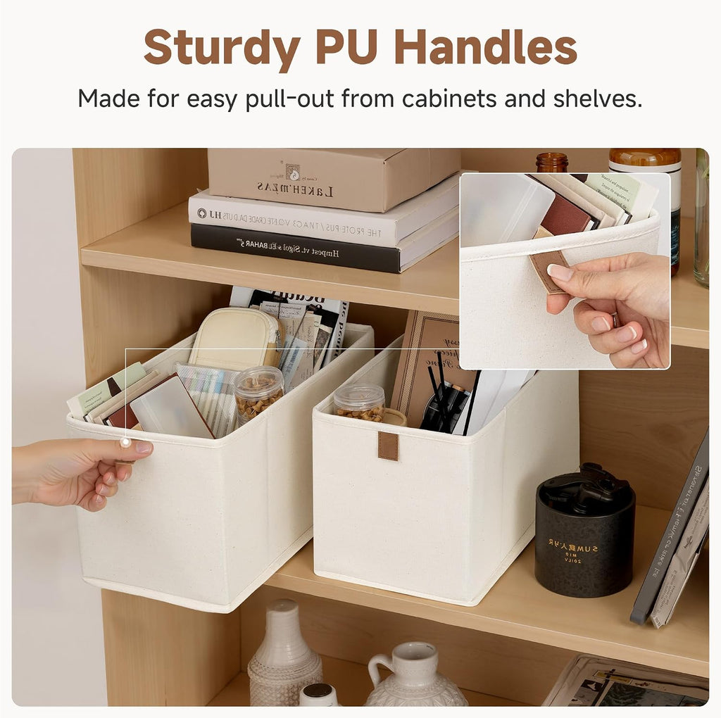 StorageWorks Narrow Storage Bins, 14¾"Lx7¾Wx8¼H, 4-Pack, Beige