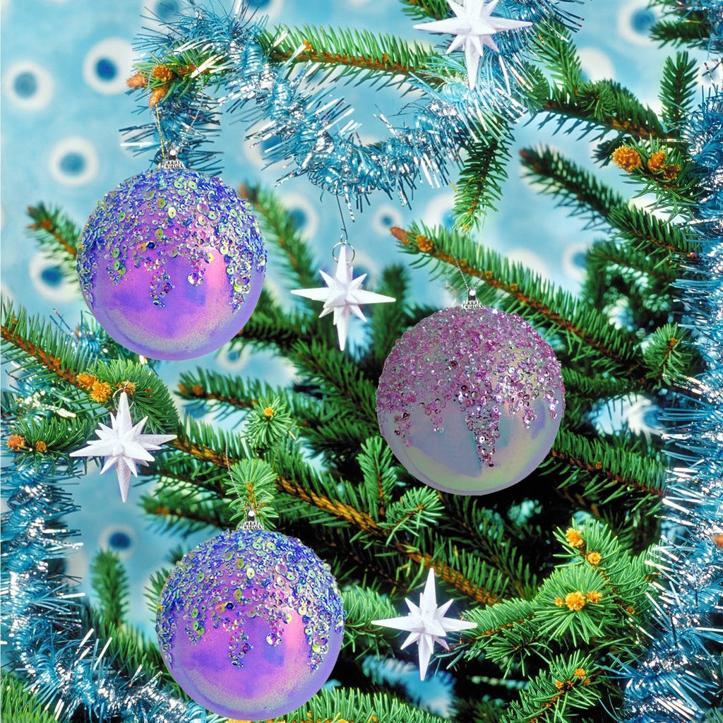 4Pcs Christmas Balls Ornaments -Shatterproof Christmas Ball for Xmas Tree Decorations Hanging,Wedding Party Holiday Decorations Colorful Purple Glitter Ball 4in x 4 Pack