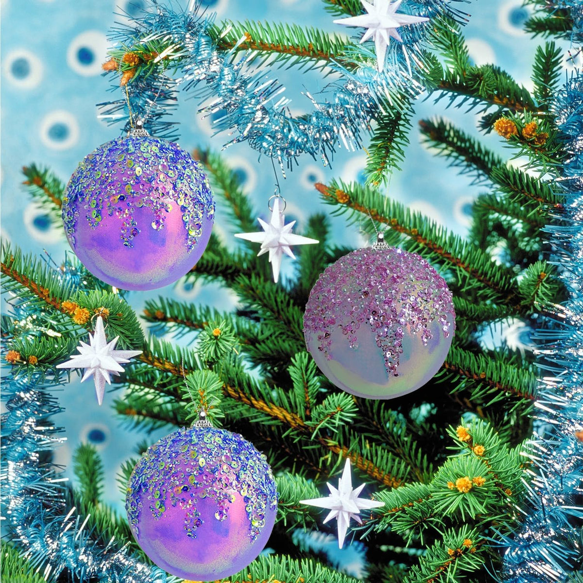 4Pcs Christmas Balls Ornaments -Shatterproof Christmas Ball for Xmas Tree Decorations Hanging,Wedding Party Holiday Decorations Colorful Purple Glitter Ball 4in x 4 Pack