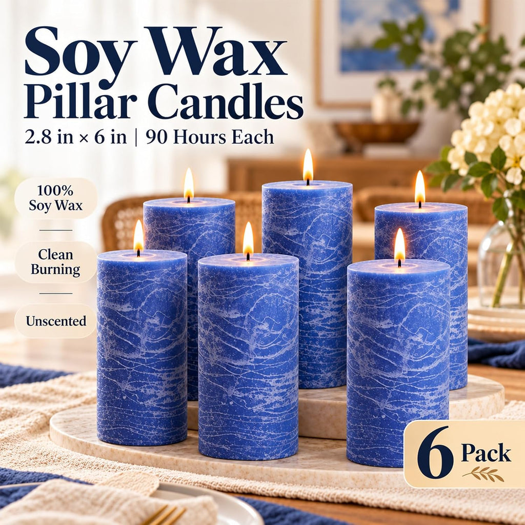 Unscented Soy Pillar Candles,Non-Toxic 2.8x6 Inch Candle,90 H,6 Pack