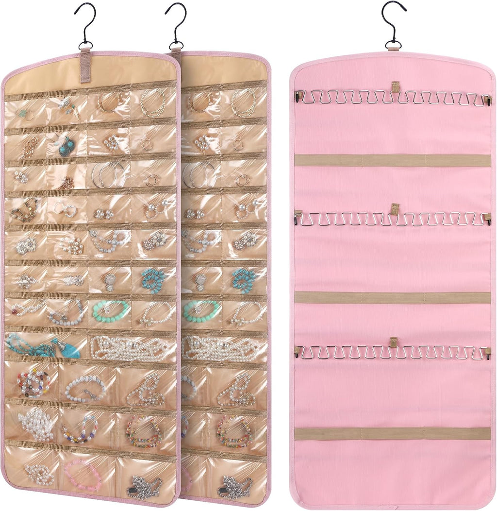 2 Pack Hanging Jewelry Organizer Necklace Hooks, Pink