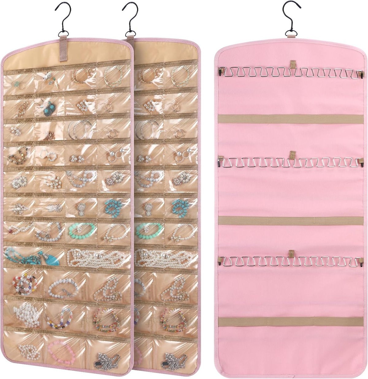 2 Pack Hanging Jewelry Organizer Necklace Hooks, Pink