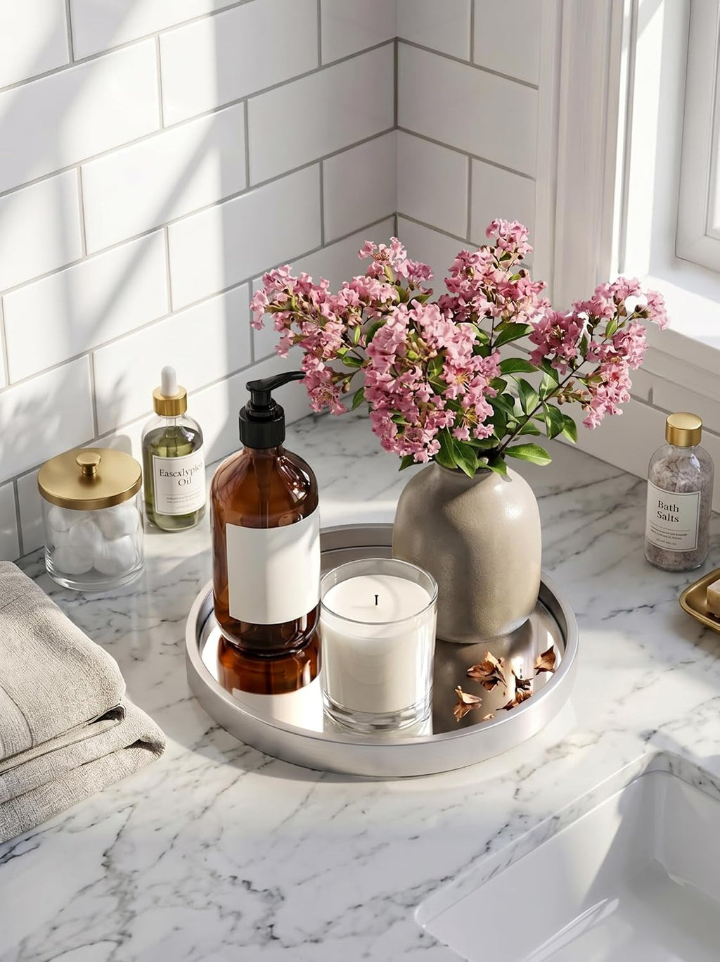 Hanobe Vanity Trays for Bathroom Perfume Trays for Dresser Sliver