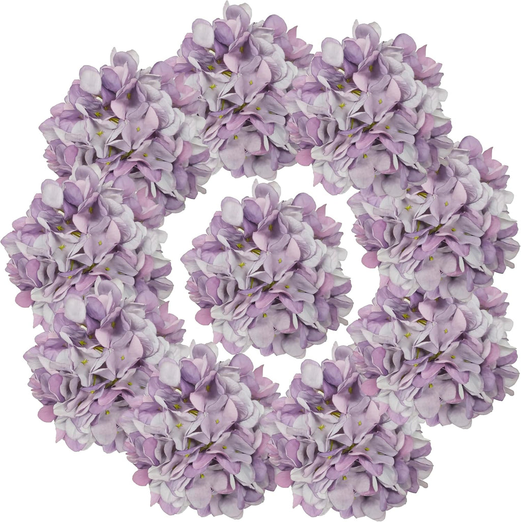 7.1''Light Purple Hydrangea Artificial Flowers,10Pcs Artificial Silk Hydrangea Heads,81 Petals Faux Flowers Heads with Stems for Home Wedding Baby Shower Decor(Light Purple)