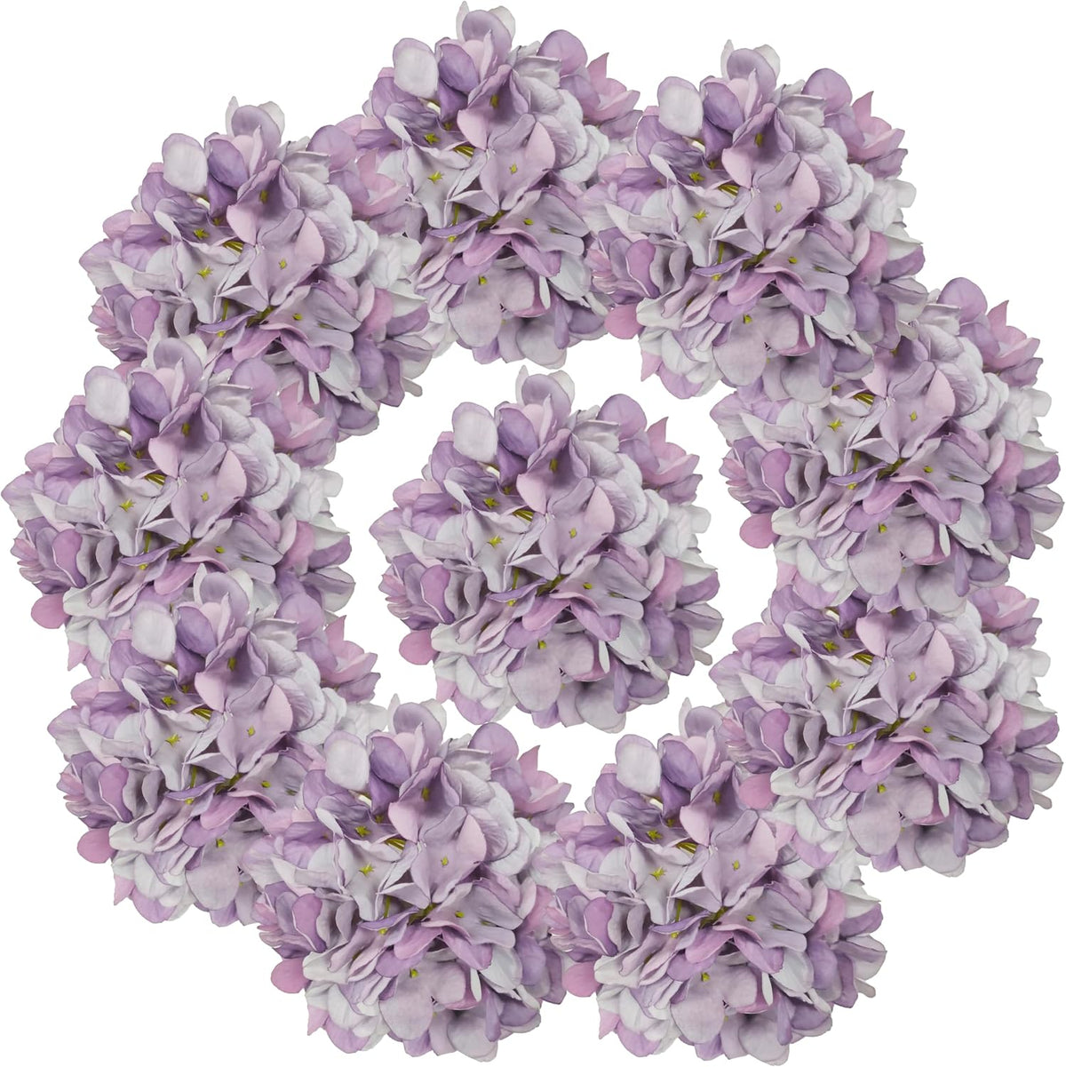 7.1''Light Purple Hydrangea Artificial Flowers,10Pcs Artificial Silk Hydrangea Heads,81 Petals Faux Flowers Heads with Stems for Home Wedding Baby Shower Decor(Light Purple)