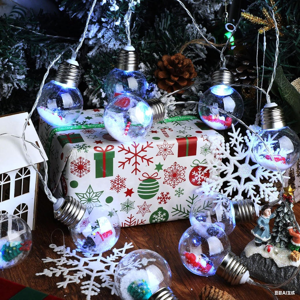 Aurelema 2 Pcs Christmas Bulb String Lights Snow Globe Lamp, White Light