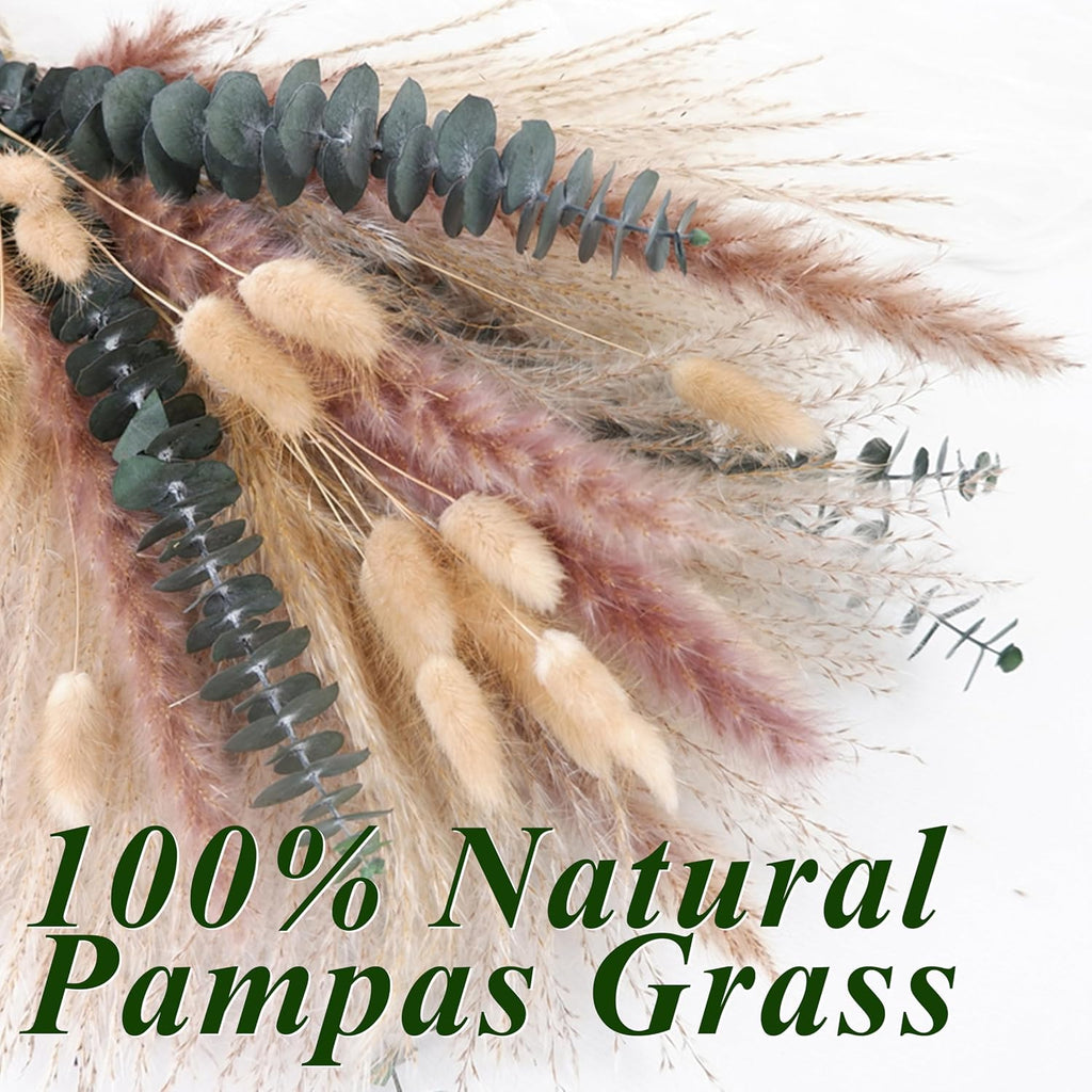 60Pcs Dried Pampas Grass & Eucalyptus Decor, Boho Bouquet for Home