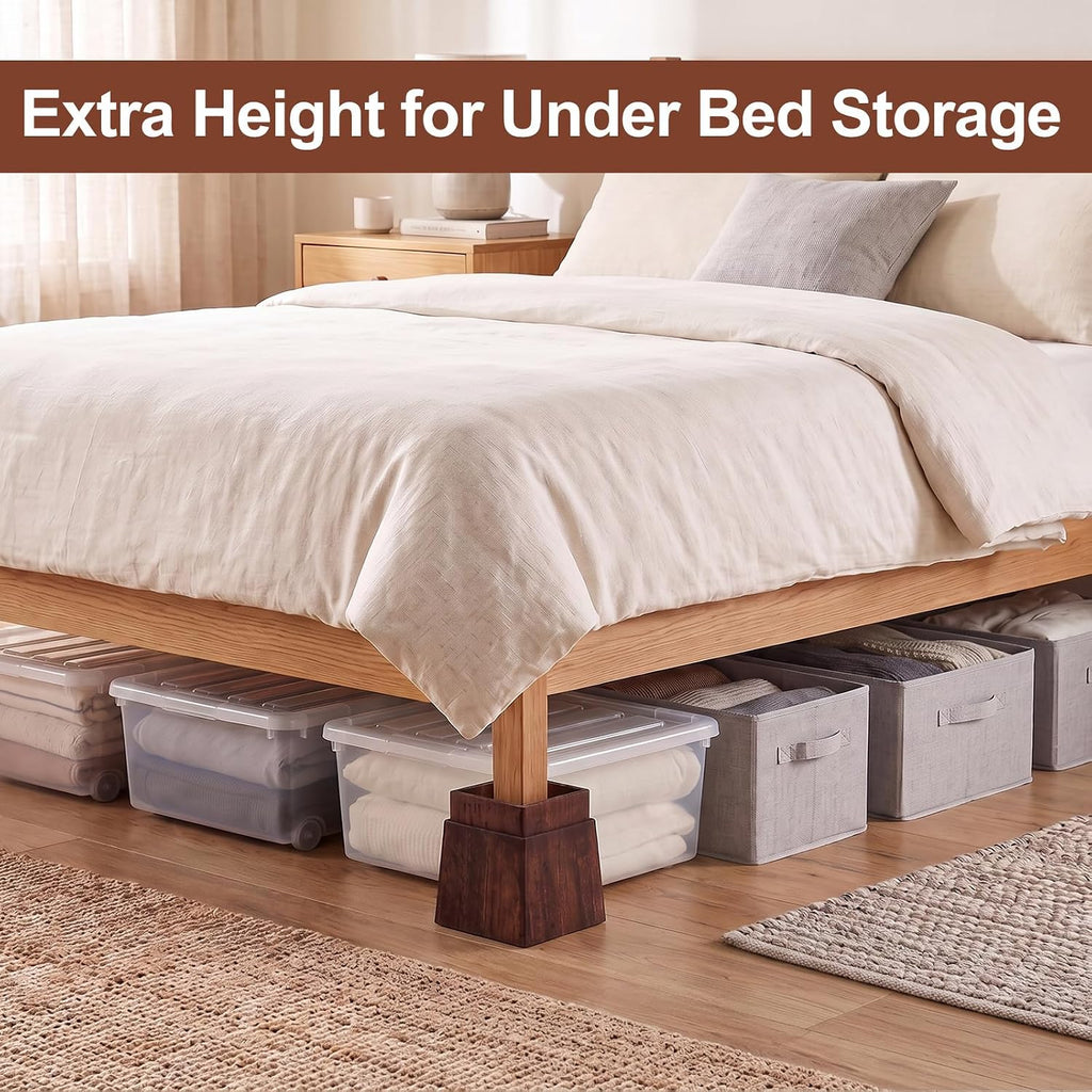 Alpeir Adjustable Bed Risers 4 inch Heavy Duty, Fit 2 to 3 inch Leg, Brown