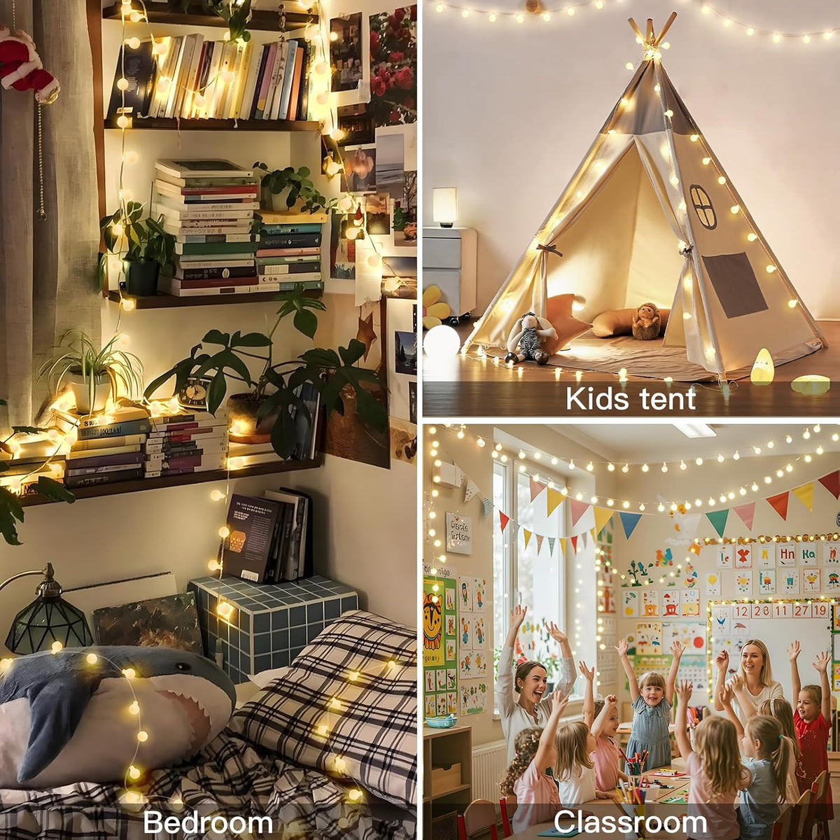 suddus 109ft Connectable Globe String Lights Plug in Remote Warm White