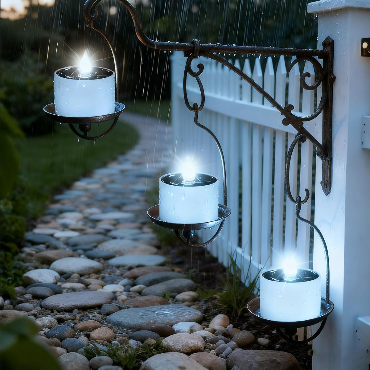 6 Pack Cool White Flickering Outdoor Waterproof LED Solar Candles