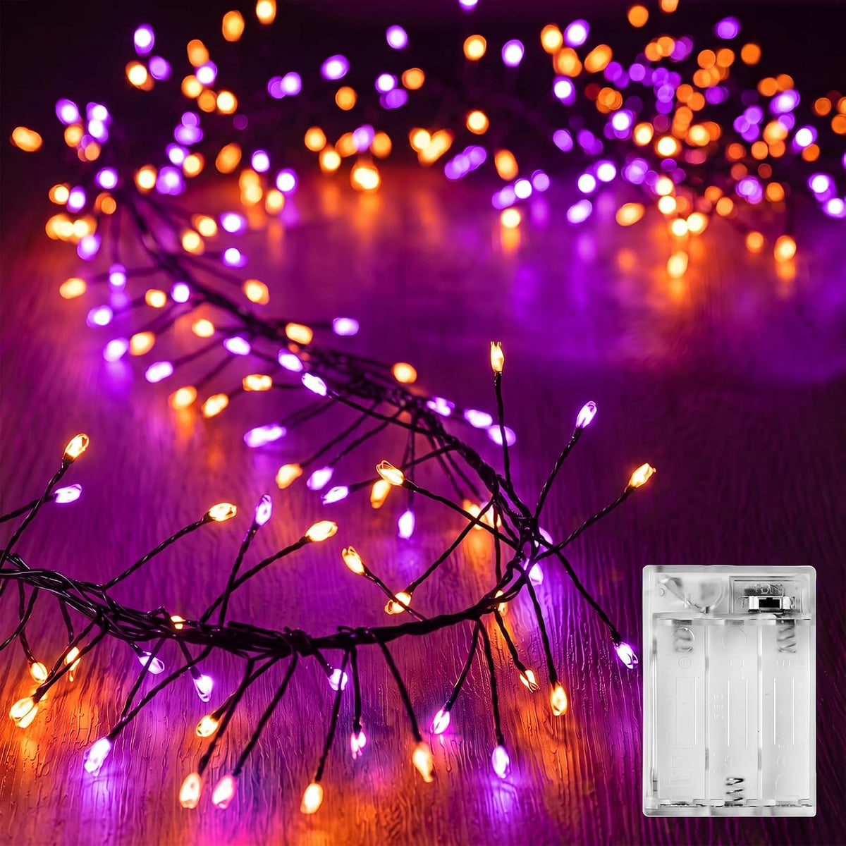 Brightown Halloween Fairy Lights Battery Operated, 10 FT 120LED Firecracker String Lights, Silver Wire Firefly Lights for Bedroom Home Haunted House Indoor Outdoor Holiday Decorations, Orange & Purple