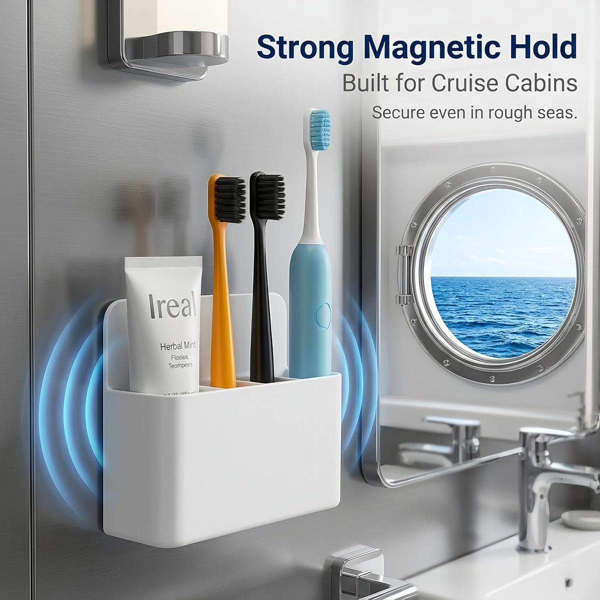 Magnetic Toothbrush Holder for Cruise Ships, Wall-Mounted Bathroom Organizer, Compact Travel Accessories, Cruise Essentials 2025&2026