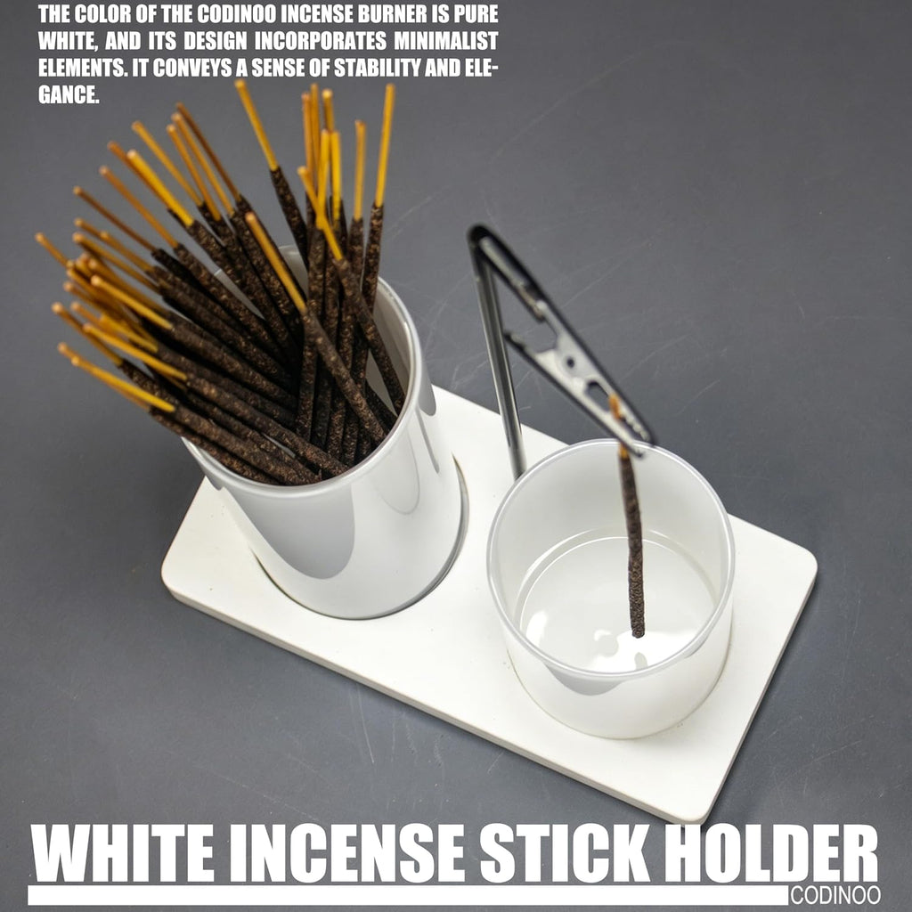 2 in 1 Incense Holder for Sticks Incense Burner Holder with Storage,Glass Upside Down Incense Holder for Sticks with Glass Ash Catcher for Meditation Yoga Spa Room Home Decor[Full White]