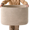 ICERZCZ Large Storage Basket for Organizing, Blanket Basket for Living Room, Large Toy Baskets for Storage, Woven Cotton Rope Baskets for Blankets, Clothes, Shoes, Brown, 25”x16”x16” (105L)