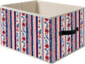 American Patriotic Storage Bin Box with Handles, Cottagecore Red White Blue Floral Striped 4th of July Foldable Organizer Basket Toybox for Home Bedroom Bathroom Clothes Toys Books