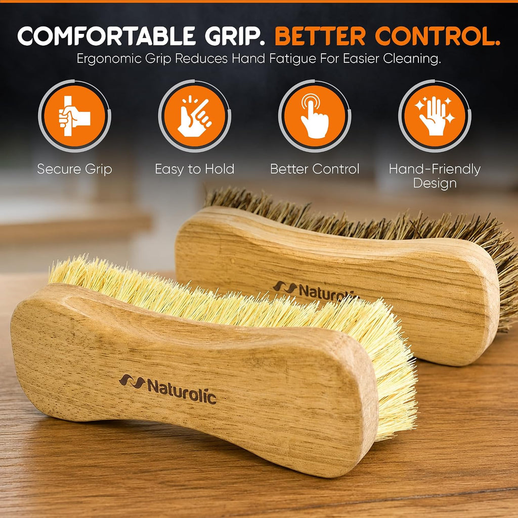 All-Natural Wooden Scrub Brush Set | Wooden Handle | Tampico and Palmyra bristles | Eco Friendly Cleaning Products | Pack of 2