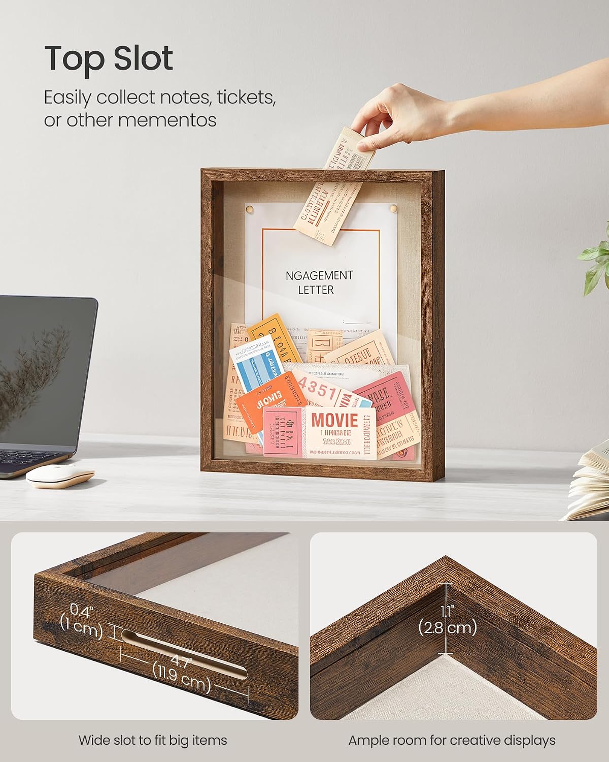 SONGMICS 11x14 Shadow Box Frame, with Top Slot and Glass Front