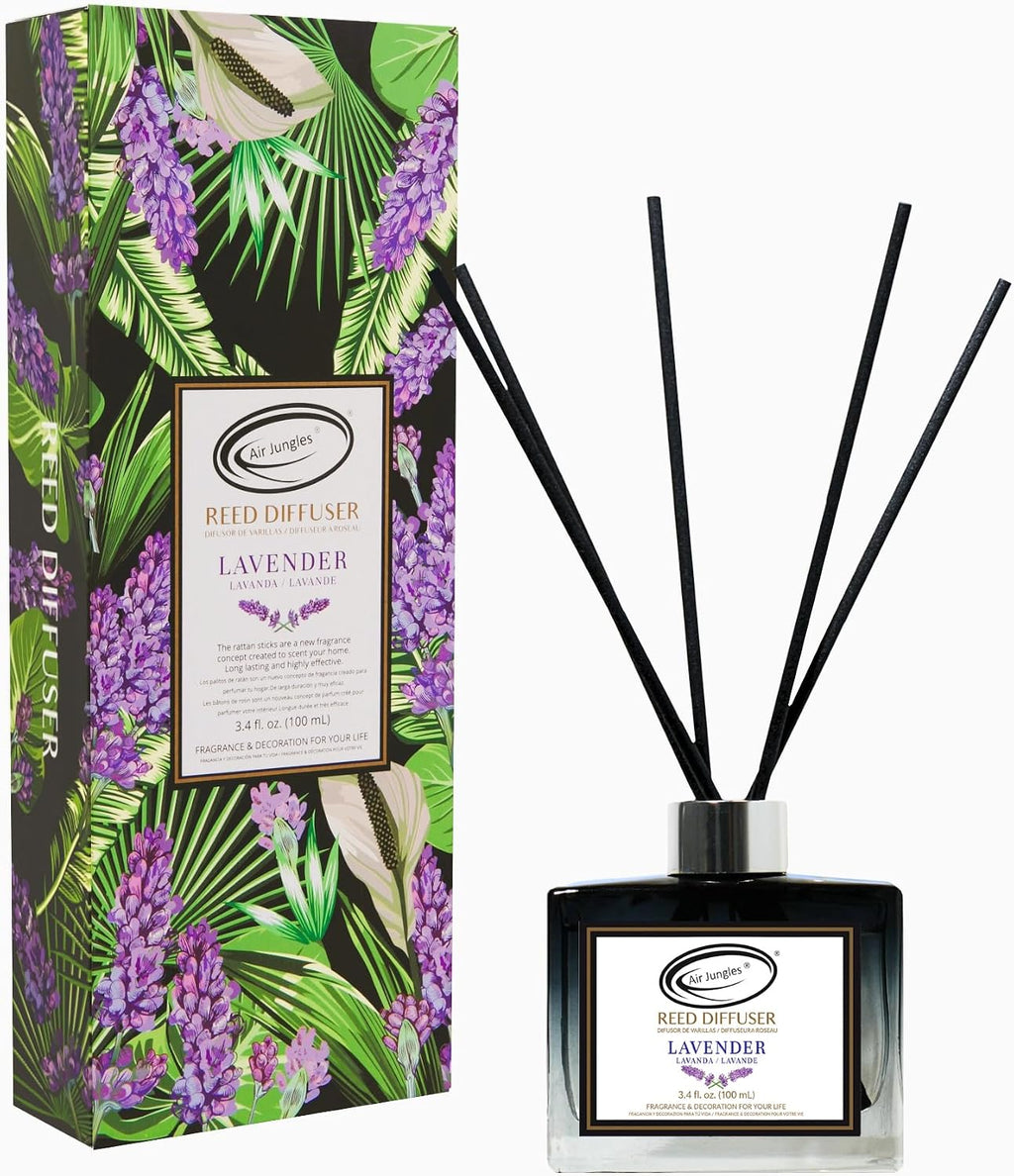 Air Jungles Lavender Reed Diffuser Set with Sticks 3.4 Fl Oz