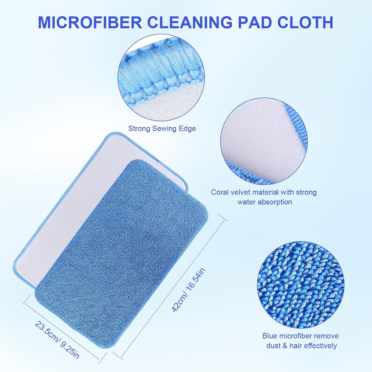 16" Microfiber Mop Pads Replacement for MR.SIGA - Reusable Washable Floor Cleaning Head for Mop (8 Packs)