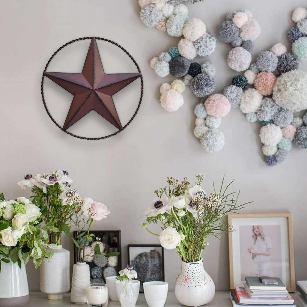 JoyEvy 9.5" Red Barn Star Wall Decor, Metal Stars for Outside or Inside of House, Iron Texas Stars Rustic Vintage Western Country Home Farmhouse Wall Art Decorations