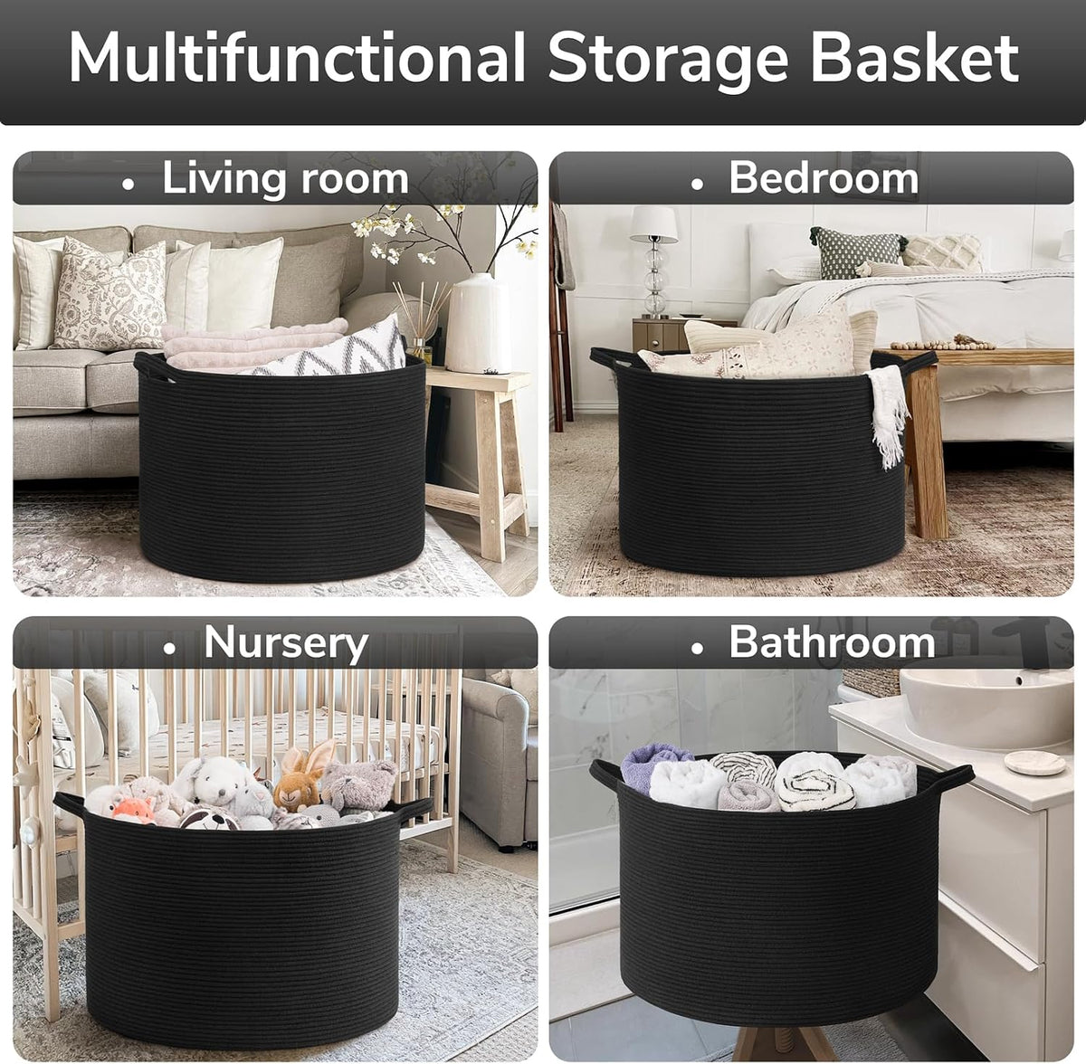 Goodpick Extra Large Woven Dirty Clothes Basket for Nursery, 115L