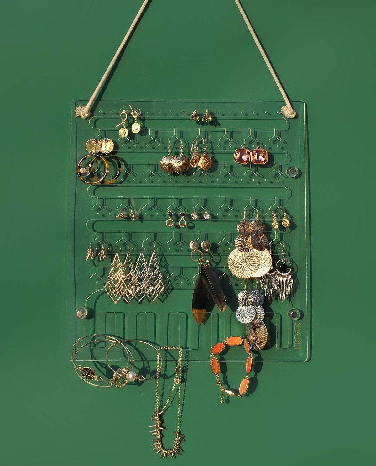 Earring Holder for Wall Hanging Jewelry Organizer Display Acrylic Hanger Rack with 96 Holes, 6 Hooks for Necklaces, Bracelets (Accessories are not included)