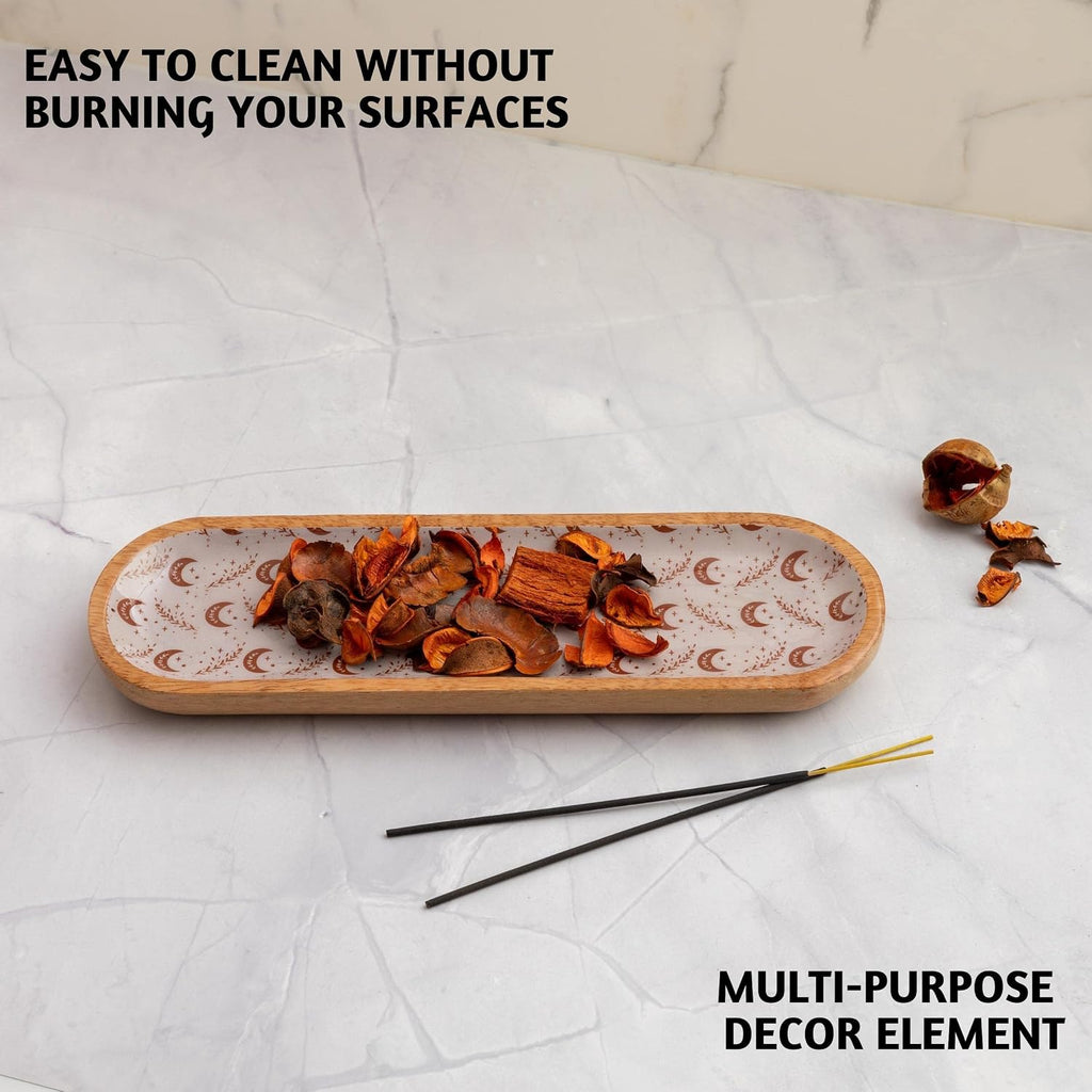 Folkulture Incense Holder or Incense Burner, Modern Incense Holder for Sticks, Insence-Stick Holder, Ash Catcher or Insense Stick Holder, Wooden Incense Tray for Sticks, Mango Wood Trough, Moonshine